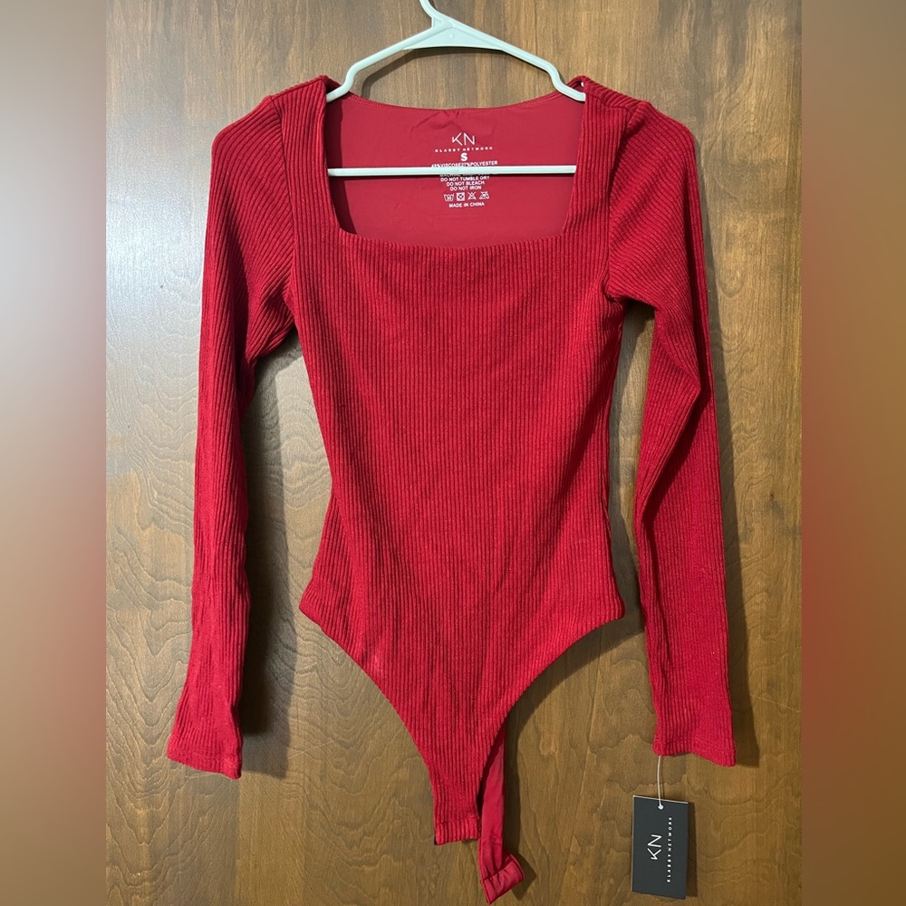 Red, square neck body suit klassy network